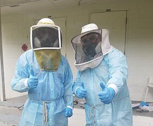 beekeepers in protective clothing